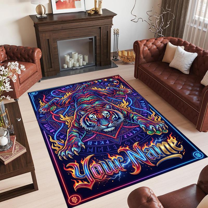 Leopard Theme Crystal Velvet Floor Rug Personalized Custom Name Text Warm Carpet Home Decoration