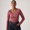 Levis Comfortable Versatile Fashion Basic Square Neck Long Sleeve T-Shirt Women tops 005IO-0008