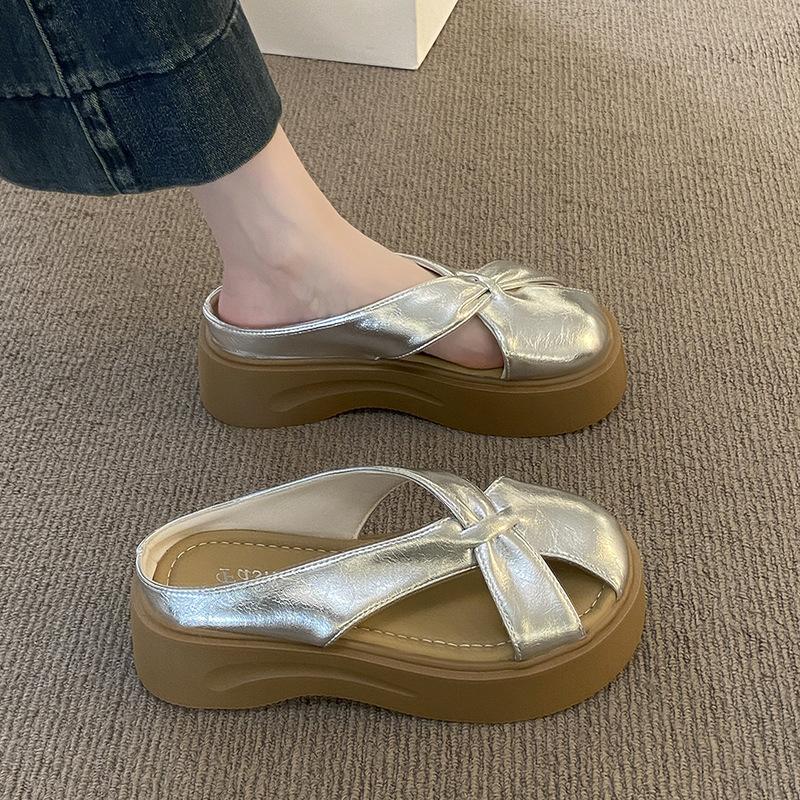 Height-increasing Thick-soled Mary Jane Shoes, Women's New Summer Outer Wear Fashionable and Versatile Casual Soft-soled Non-slip Bag Head Slippers