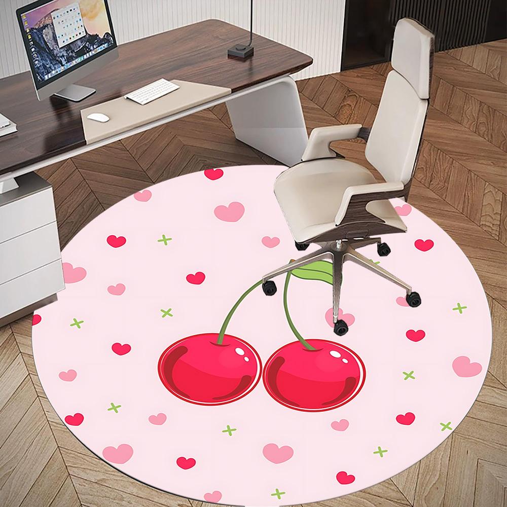 1pc Cherries Heart Round Chair mat Area Rug - Non-Slip, Floor Mat for Office, Bedroom, and Indoor Decor c1125133