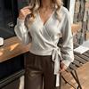 Women's V-Neck Tie-Up Knit Crossover Top