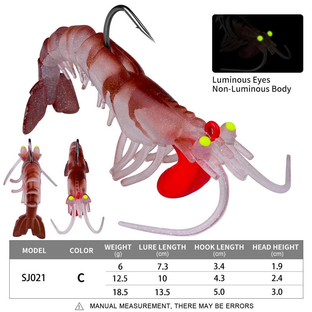 Luminous Soft Shrimp Lure with Lead Head Hook - Five-Segment Bait for Fishing