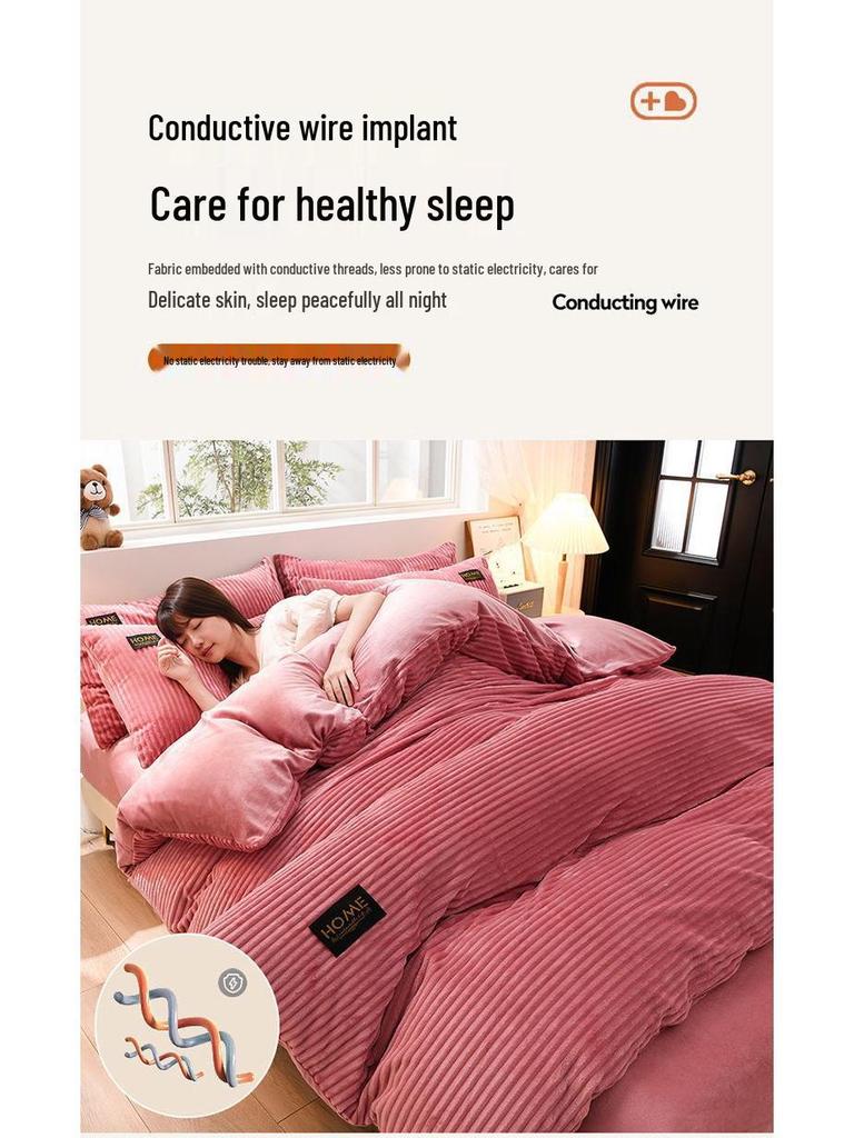 Dickes Winter-Korallenfleece-Bettdecken- und Bettlaken-Set - 4-teilige Samt-Bettwäschekollektion