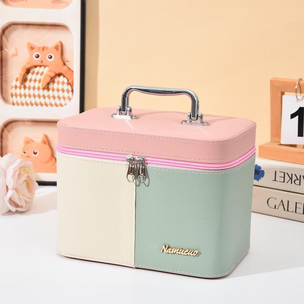 Macaron Portable PU Makeup Case: Large Capacity Two-Tone Skincare Vanity Organizer