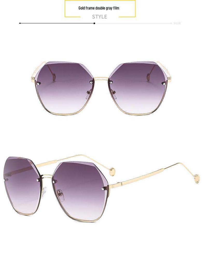 Trendy Frameless Women's Sunglasses - European & American Style, UV Protection, Round Face, Fashionable Driving Glasses