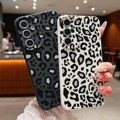 Soft Silicone Grey Leopard Print Shell for Samsung S25 S24 S22 Ultra Plus S23 S21 S20 Fe A55 A54 A53 A35 A34 A15 A16 Solid Color Shockproof Back Cover
