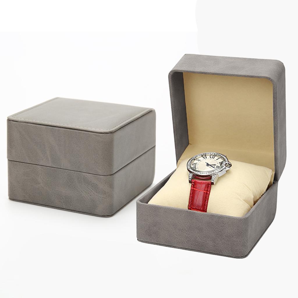 Black Single Watch Gift Box with Pillow PU Leather Wristwatch Display Case Organizer for Men Clamshell PU leather watch case