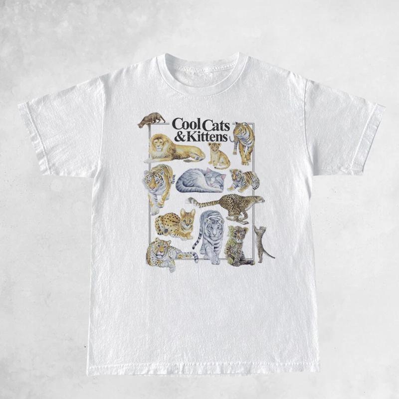 

Cool Cats And Kittens Graphic TShirt Vintage Unisex Grunge Aesthetic Feline Women Shirt Hippie Cute Funny Tshirts Cat Lover Top S