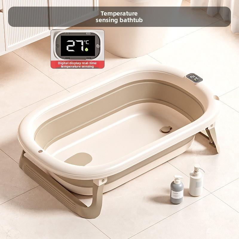 Foldable Baby Bathtub with Digital Temperature Display, Large Smart Thermostatic Infant Bath Tub for Newborns