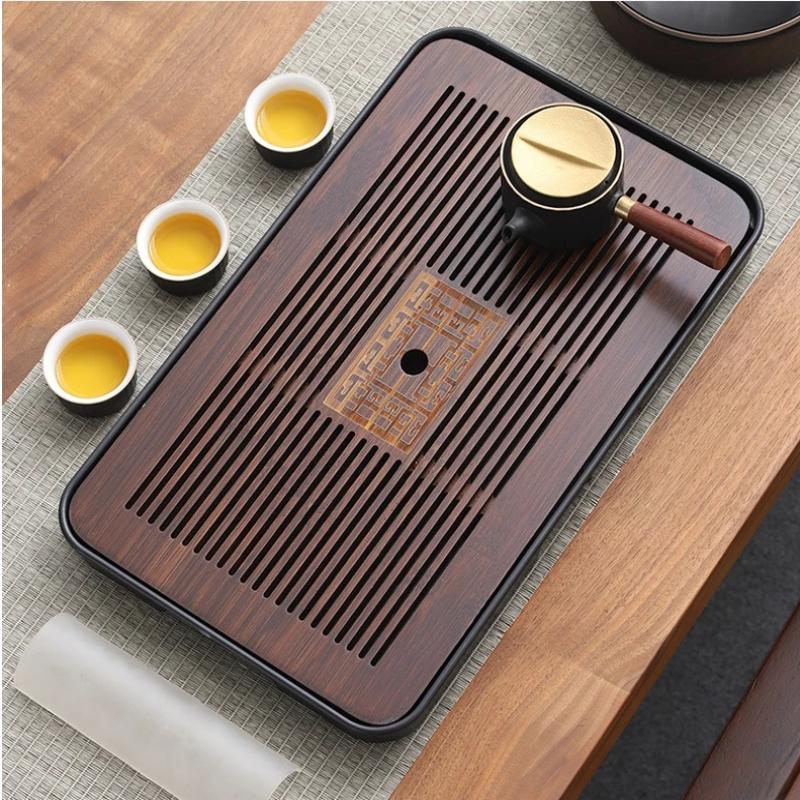 Tea Tray Tea Set Kung Fu Tea Set Carved Table Drawer-Style Storage & Draining Tea Tray Vintage Home Decor