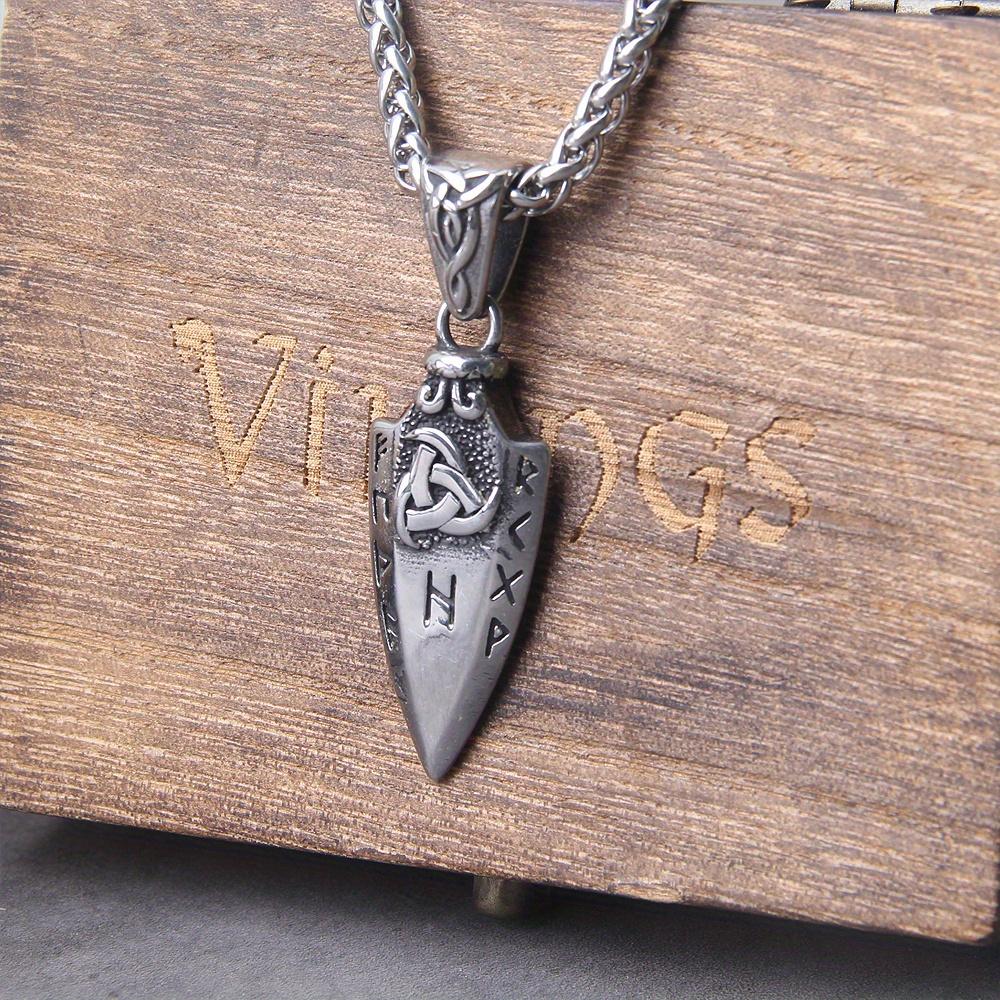 Männer Speer Halskette, Edelstahl, pfeilförmiger Anhänger, Valkenut Amulett, Wikinger Schmuck, Nordische Runen
