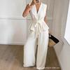 2026 New French Temperament Waist Sleeveless Top Loose Wide-leg Pants Set