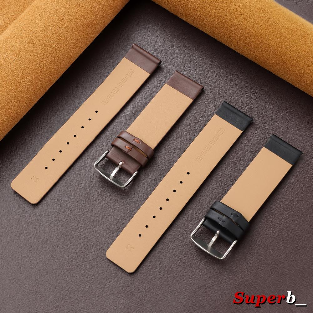 12/14/16/18/19/20/21/22/24mm Soft Material Cowhide Watch Band Brown Black Genuine Leather Straps Universal Men Women Wristband