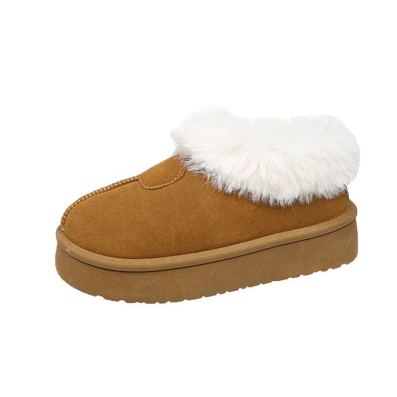 thick-soled snow boots, piled and thickened warm low-top cotton shoes, new winter fluffy shoes, bread shoes