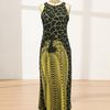 Vestido Maxi de Verano para Mujer, Vestido Largo Estampado sin Mangas de Cuello Redondo, Atuendos Casuales Fluidos para Vacaciones con Bolsillos