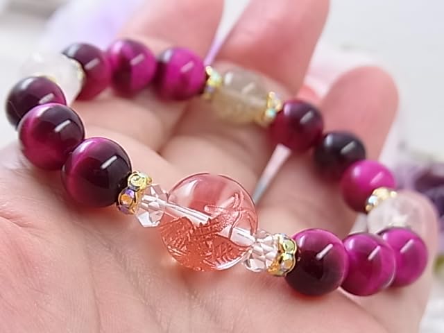 no Suzaku Crystal Love God Bracelet with Rose Pink Tiger and Rutile for Love and Money Power Stone Natural Stone Bracelet Includes Drawstring Bag 200