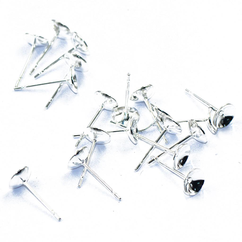 20 pcs Earring Earstud Post Pin Flat-Pad Findings Brass Silver Pated Round