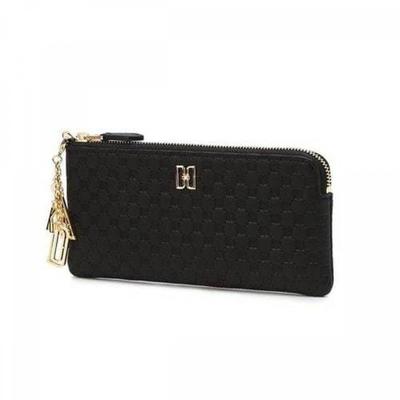 Black Dd Logo Pattern Cowhide Slim Zip Wallet Dcwa5f518bk