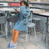 2024 European and American Women's Spring/Summer Loose Denim Lapel Dress
