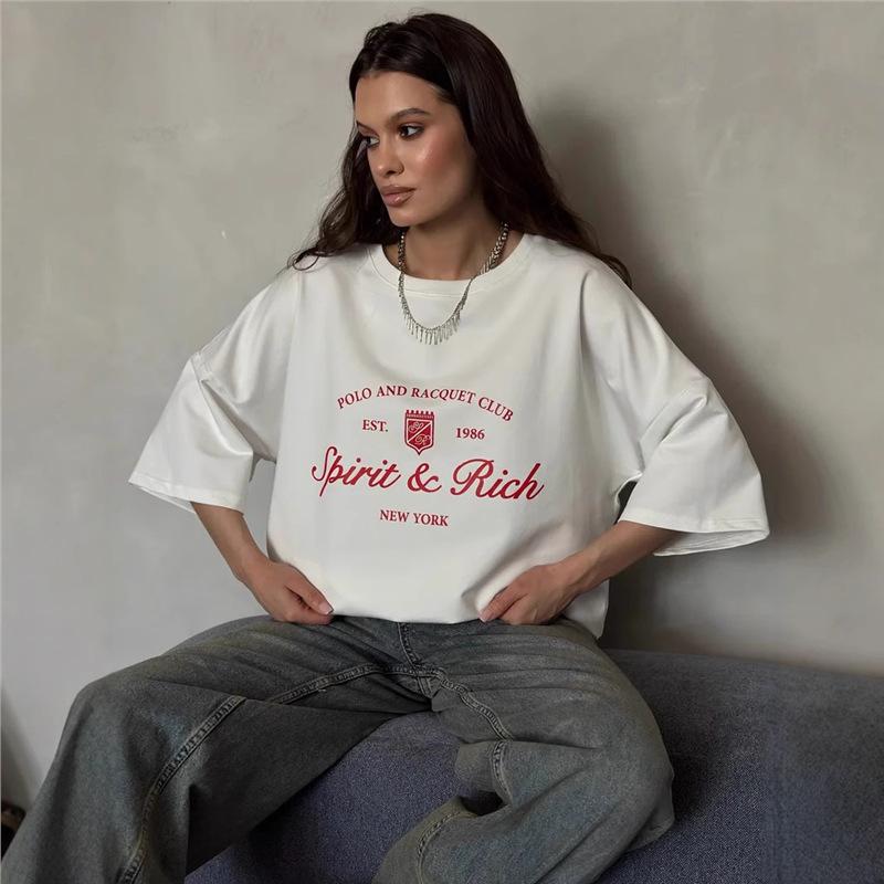 Crowd 100% Bomull Trendig Kortärmad Retro Bokstavstryckt T-shirt - Sommar 2025 Kollektion