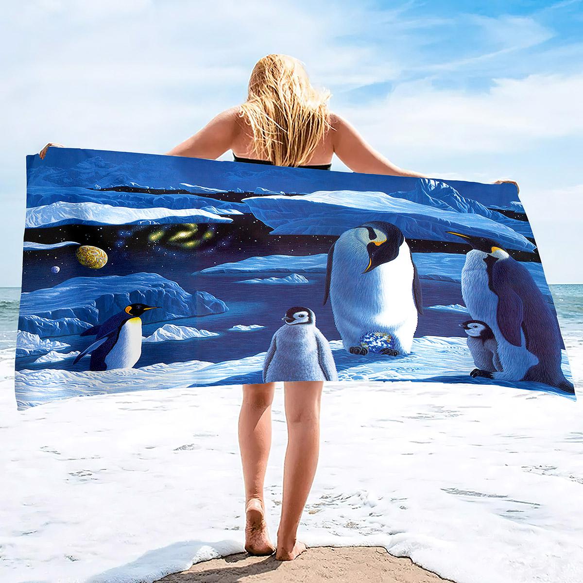 Serviettes de Plage pour Oiseaux Pingouins Séchage Rapide Microfibre Douces et Absorbantes Serviette de Bain Voyage Extérieur Serviette de Plage Surdimensionnée Sans Sable 180X90 cm(71X35 in)