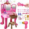 Simulated Dressing Table with Lights Music Inductive Door Pretend Play Vanity Table Makeup Hair Styling Role-play Set Girls Toys