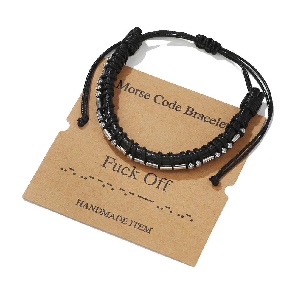 Morse-Code Lederarmband mit Edelstahl-Anhängern für Paare und als Geschenk
