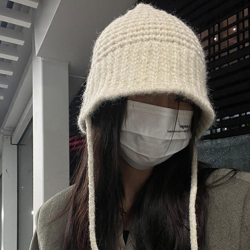 Maillard style autumn and winter versatile fisherman's hat children's warm ear protection wool knitted hat showing face small cold hat
