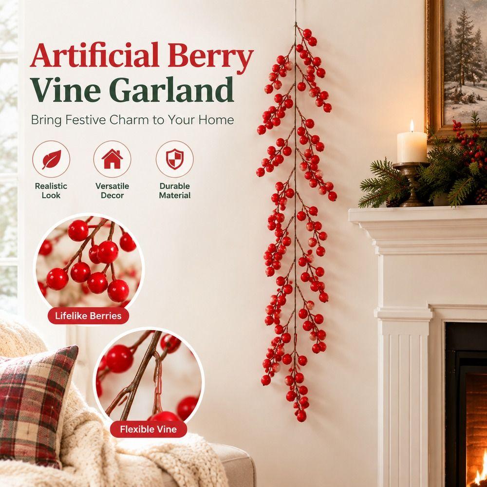 Red Faux Berry Vine Hanging Berry Garland Fashion Artificial Berry Vine Christmas Decoration