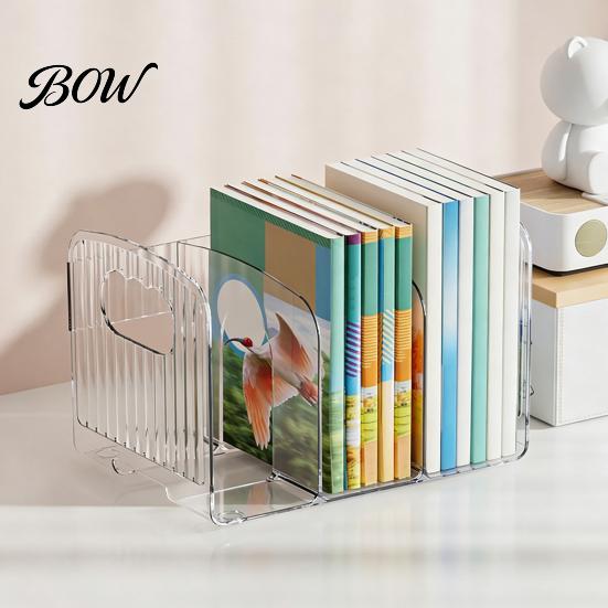 Space Saving Book Stand for Students Clear Magazine Holder, 3/4-Compartment Desk Organizer, Vertical Bookend File Multifunctional Storage Box