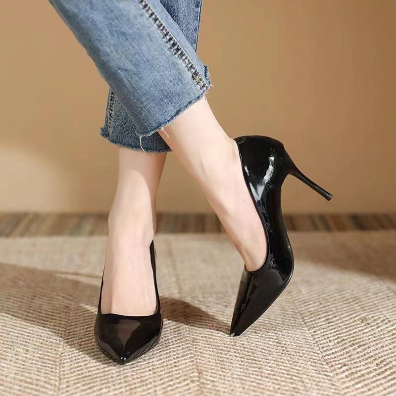 Nude High Heels Women's Spring Summer New French Light Mouth Versatile Black Professional Pointed Stiletto High Heels