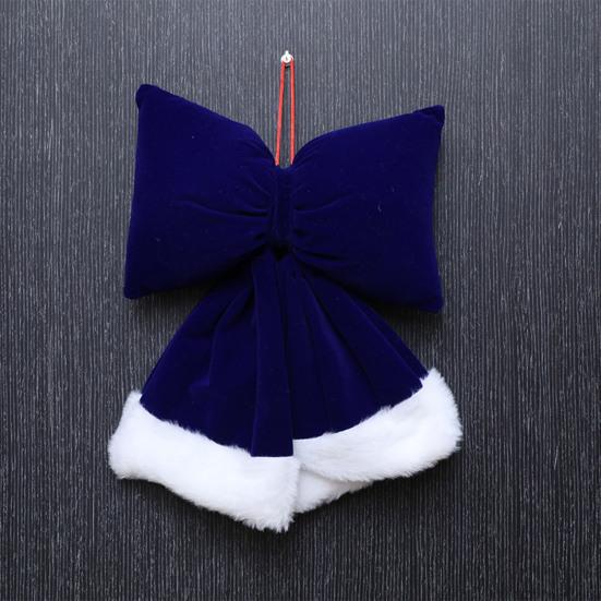 Velvet Christmas Bow Large Plush Stuffed Christmas Tree Hanging Bow with Fluffy White Fur Trim for Holiday Tree Fireplace Party Decoration