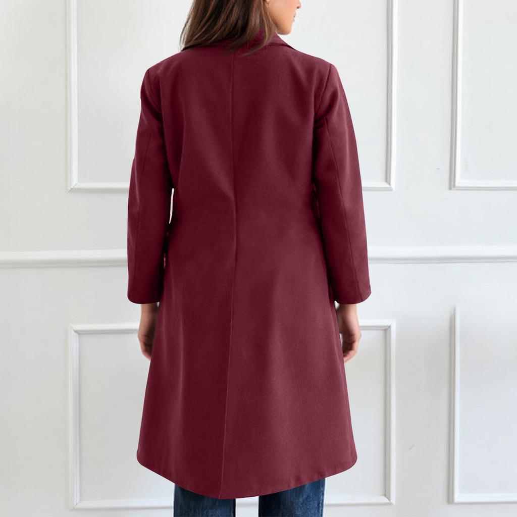 Dámský módní ležérní vlněný kabát jednobarevný dlouhý