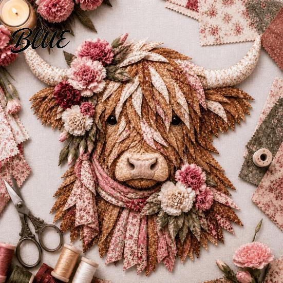 Adult Fabric Art Adults Beginner-Friendly Layered DIY Cow 3D Project Highland Kit for Textured Wall