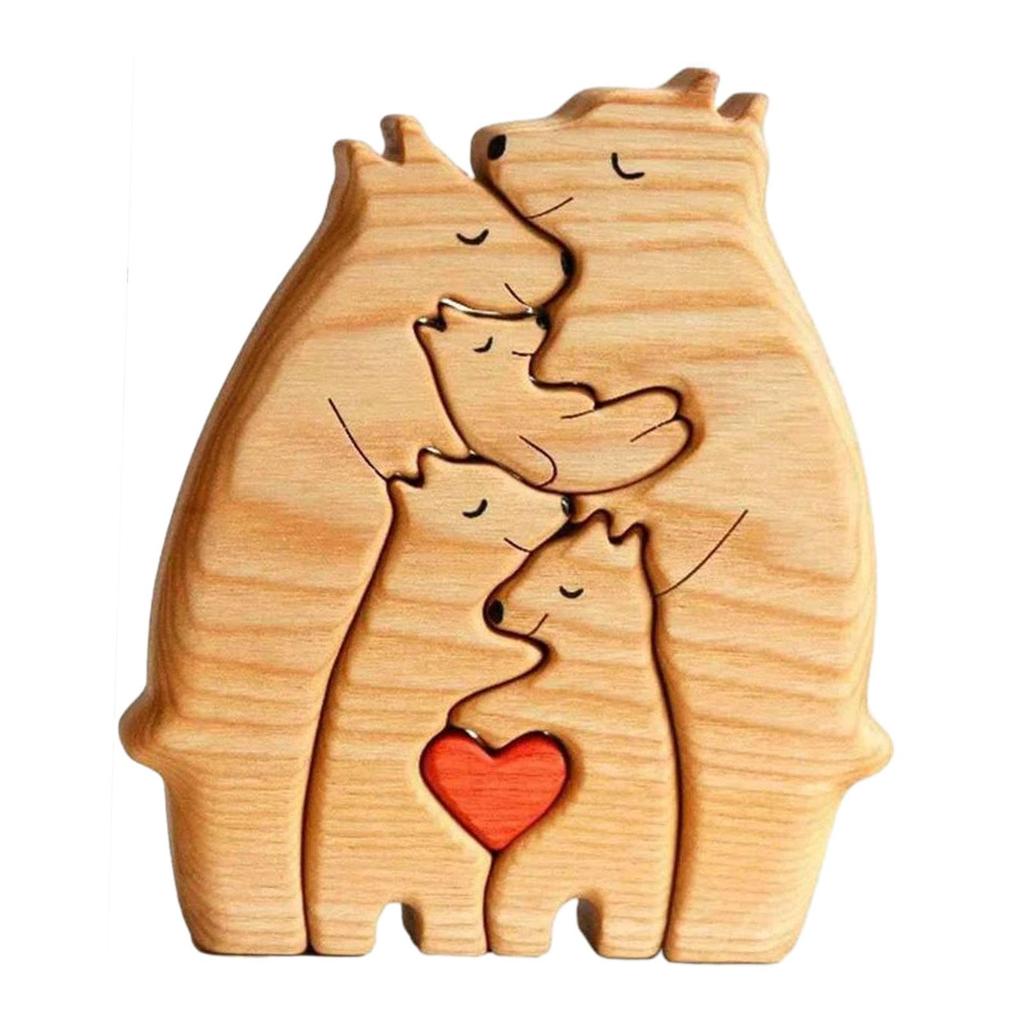 Wooden Bear Family Art Puzzle Wooden Bear Sculptures for Christmas