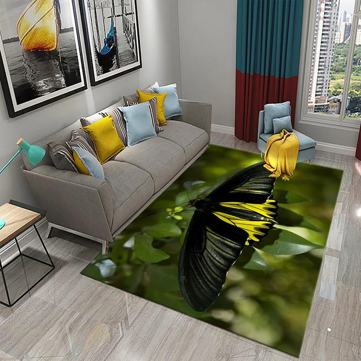 

3D Butterfly Flower Carpet Non-slip Rug for Bedroom Living Room Bathroom Entrance Door Mat Indoor Floor Decor 50x80cm