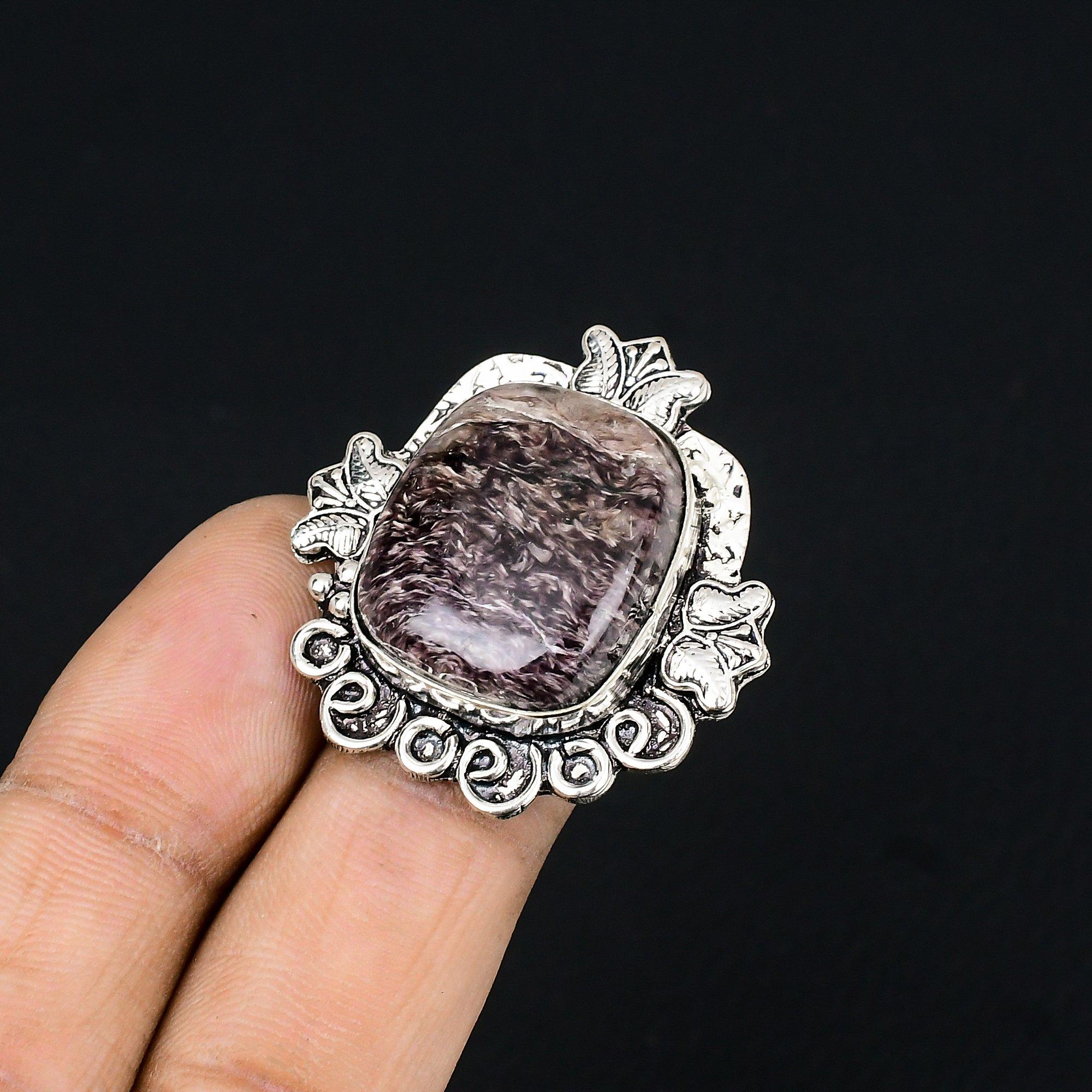 

Sisters Day Sale 925 Sterling Silver Charoite Gemstone Solitaire New Ring US 8.5 8.5