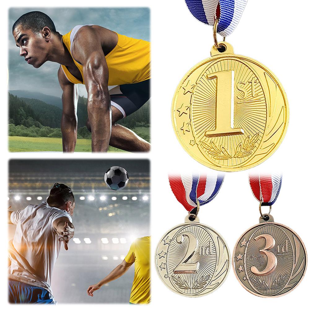 5cm Gold/Silver/Bronze Medal Sports Rewards with Neck Ribbon Students Rewards Metal Winner Medals for Marathon Ball Games