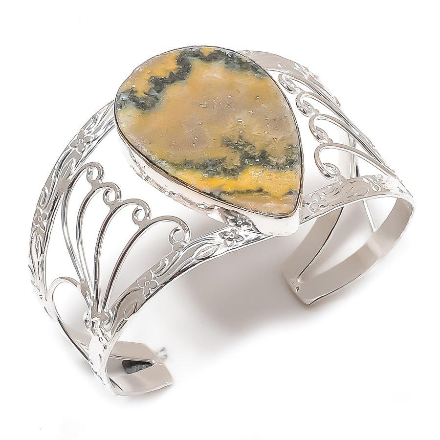 

Natural Bumble Bee Jasper Gemstone 925 Sterling Silver Cuff Bangle Adj s5A04