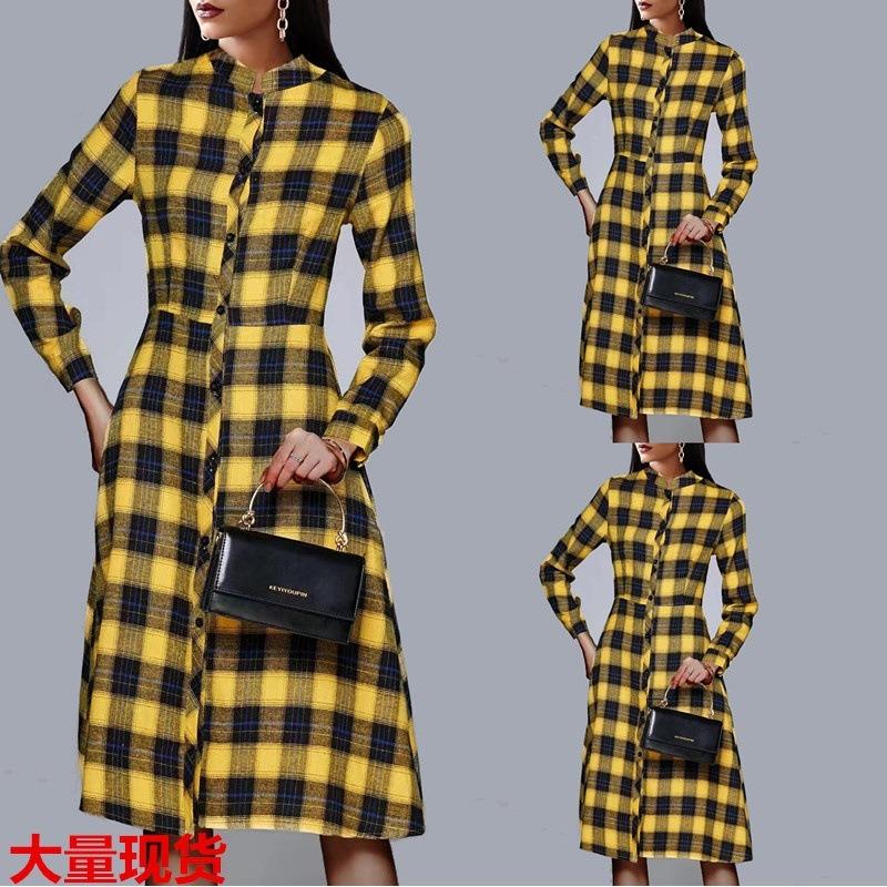 IHUASU Fashion Long Sleeve POLO Neck Casual Dresses