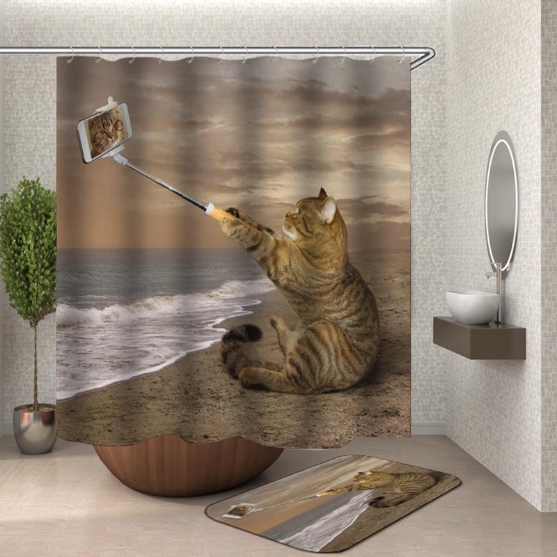 Sprchový závěs Cartoon Cat 3D koupelnové sprchové závěsy nepromokavý látkový sprchový závěs legrační sprchový závěs nebo podložka
