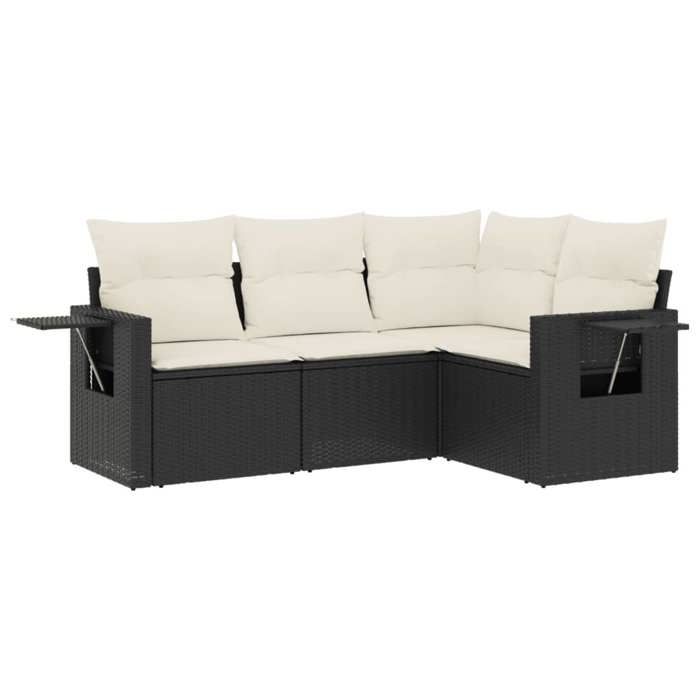 VidaXL Salon de Jardin avec Coussins 4 pcs, Canapés de Terrasse, Ensemble de Meubles de Patio, Mobilier d'Extérieur, Noir 3252443