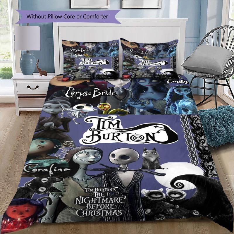 Corpse Bride Emily Moon Forest Print 3‑Piece Bedding Set, Gothic Romantic Duvet Cover Set for Bedroom Home Decor