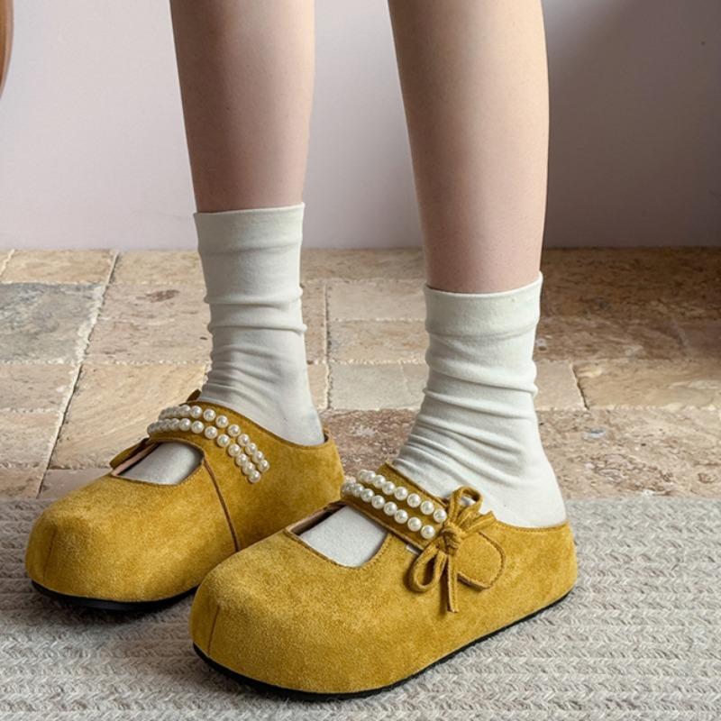 Fashion Flat Shoes Women Fashion Round Head Shallow Mouth Suede Beaded Butterfly Knot Soft Sole Anti-slip Wear Slippers
