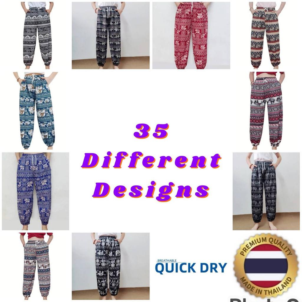 Elephant Jump Pants Pocket Adjustable Elastic High Waistband Strap Unisex Man Women Print Thailand Casual Streetwear Beach Bohemian Retro Vintage