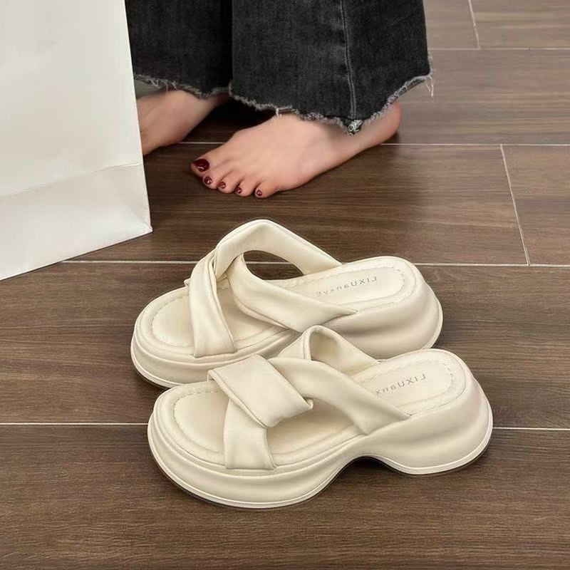 

Высококачественные дизайнерские модные тапочки для женщин, уличные повседневные, с перекрестными ремешками, на платформе, с мягкой подошвой, женские пляжные шлепанцы, сандалии 35 белый