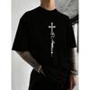 Herren Casual T-Shirt mit Kreuz- und Buchstabenstreifen-Print, Herren Rundhals Kurzarm T-Shirt, Modisches Vielseitiges Trendiges Bedrucktes Kurzarmhemd für Herren
