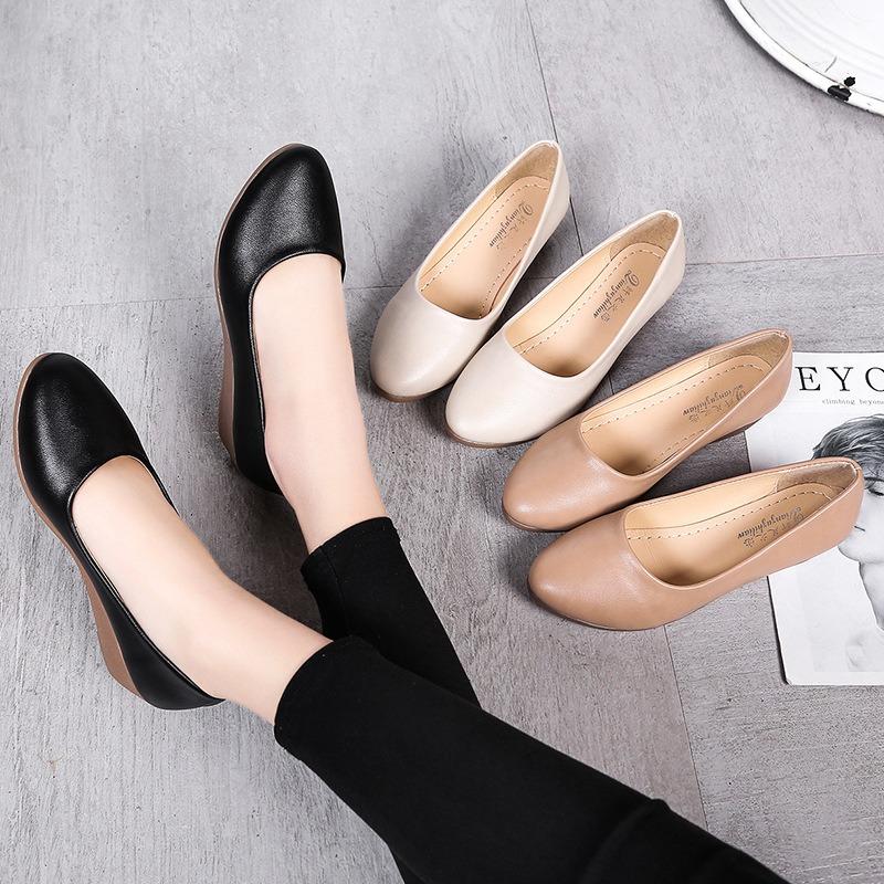 Women's Spring and Autumn New Women's Single Shoes Pointed Toe Slope Small Leather Shoes Shallow Mouth Work Mother Shoes Trend