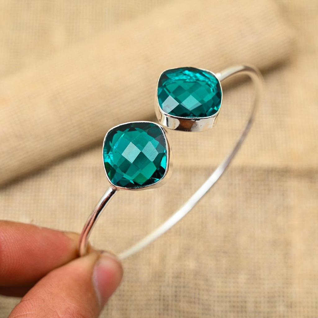 Fantastic Indicolite Gemstone Handmade 925 Solid Sterling Silver Adjustable Cuff Jewelry For Her