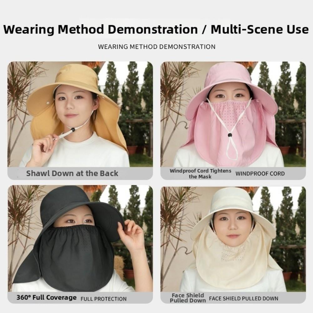 Simple Face Cover Shawl Mask Hat Adjustable Solid Color Sunshade Shawl Cap Soft Wide Brim Picking Tea Hat Sport